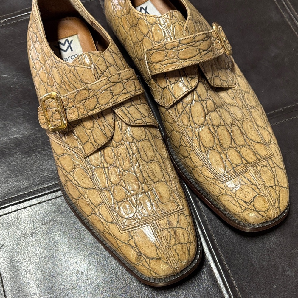 Tan Crocodile Pattern Loafers - image 4
